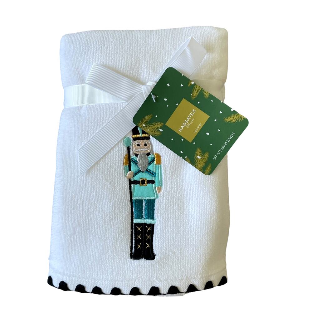 Kassatex Embroidered NUTCRACKER Hand Towels Set of 2 Christmas Fine Linens New